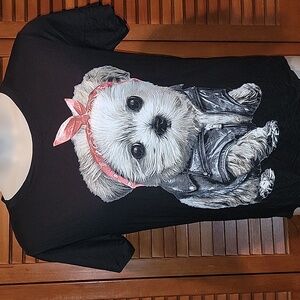 GROOVIE FOREVER BLACK GRAPHIC SHORT SLEEVE T-SHIRT WITH MALTESE DOG